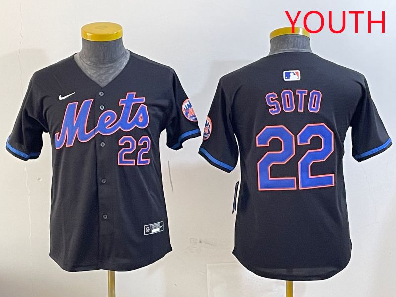 Youth New York Mets 22 Soto Black Game Fashion 2025 Nike MLB Jersey style 1